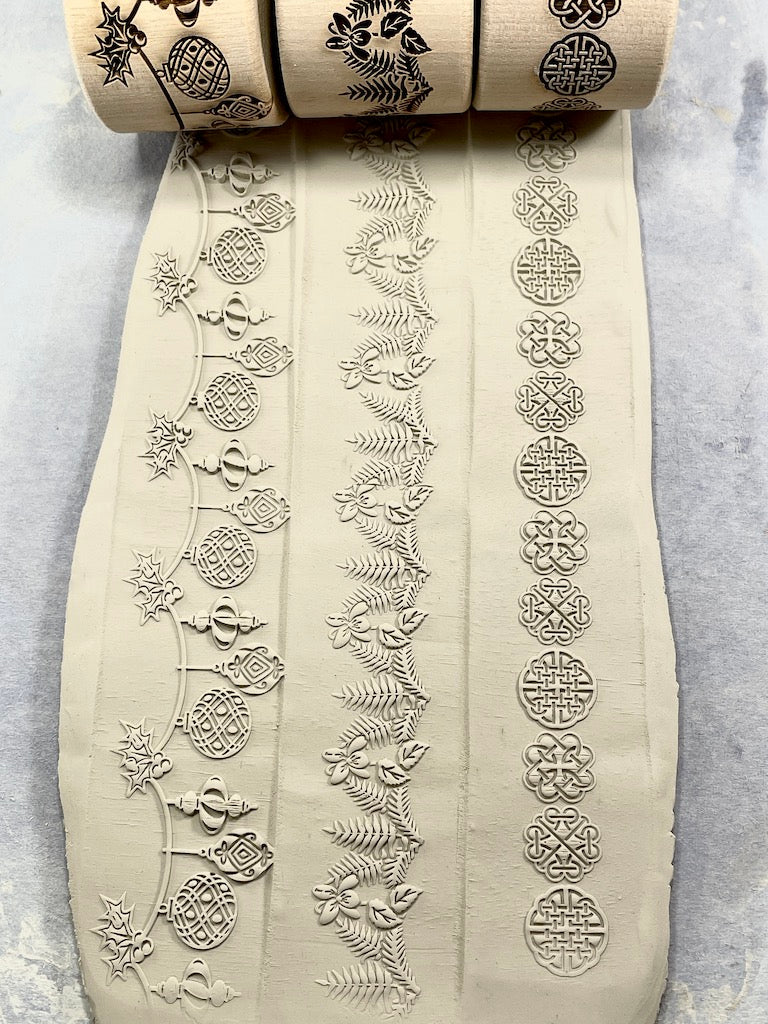 2" Ornaments & Holly Textured Rolling Pin