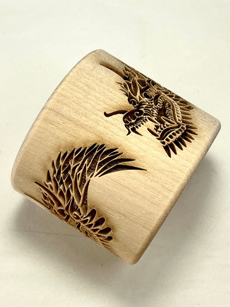2" Dragon Heads Textured Rolling Pin
