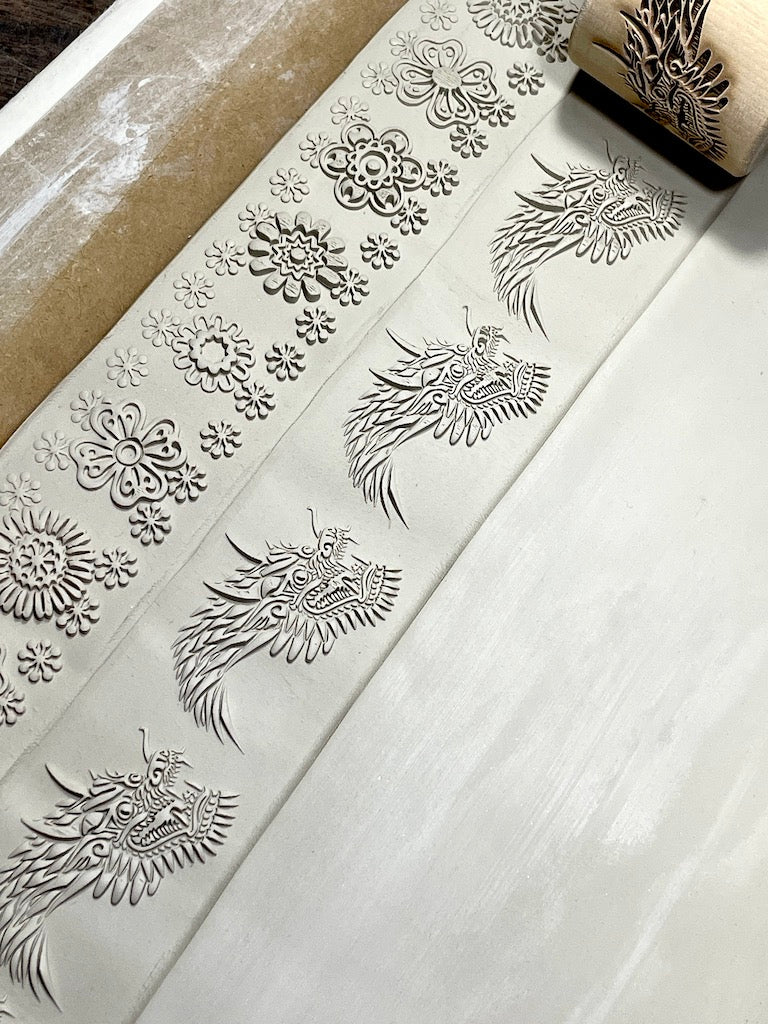 2" Dragon Heads Textured Rolling Pin
