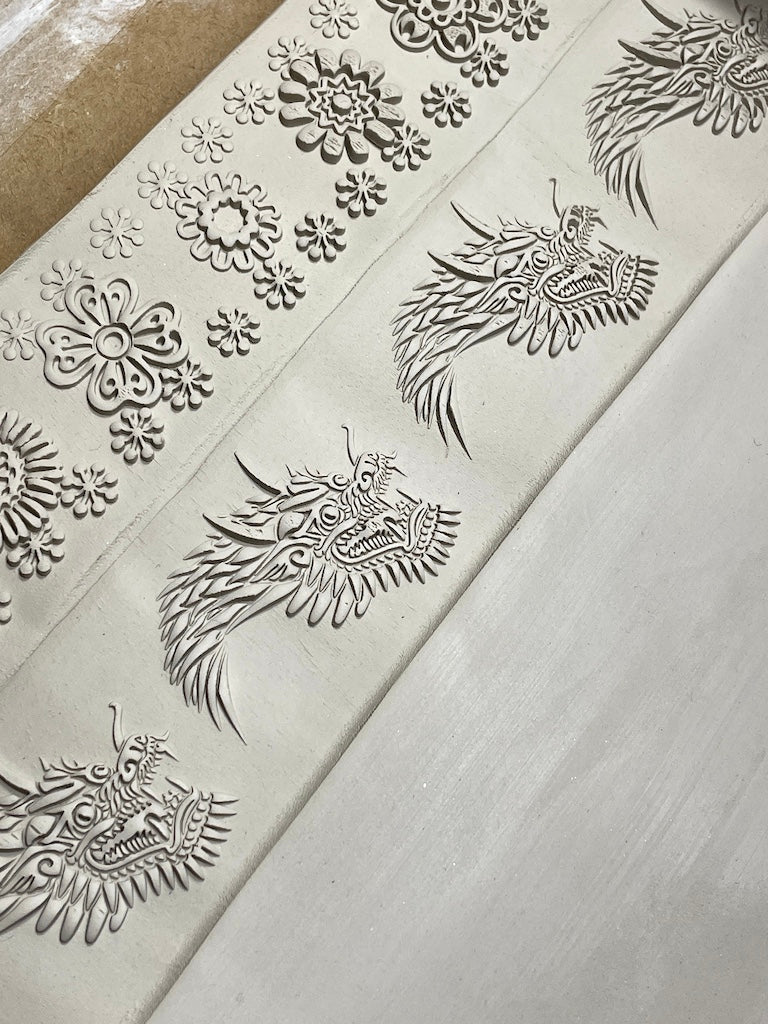 2" Dragon Heads Textured Rolling Pin