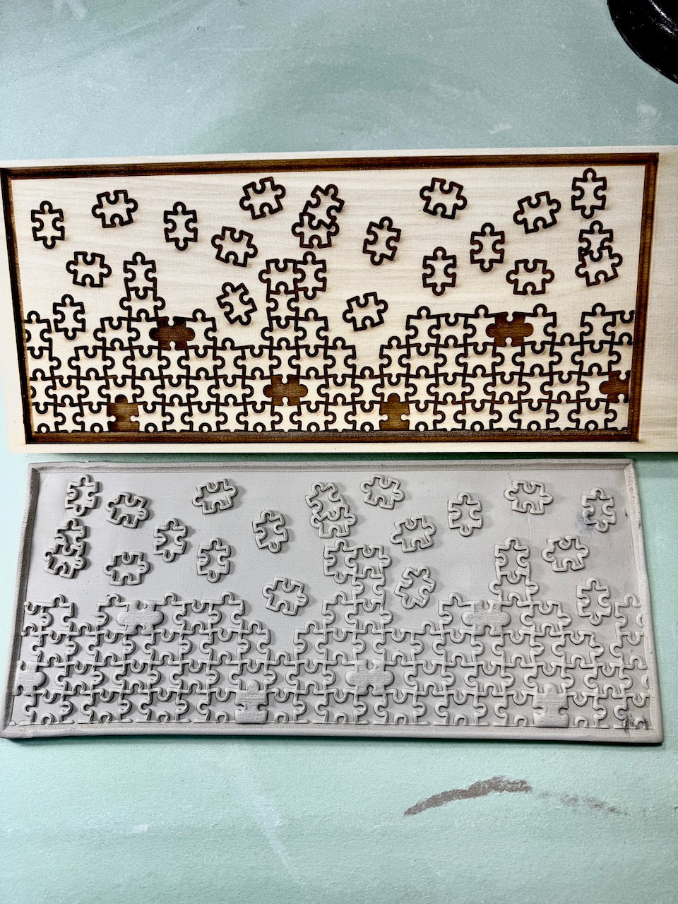 Jigsaw Puzzle (In Process) Textured Mug Plank