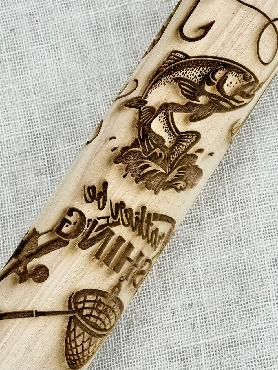 7" I'd Rather Be Fishing Textured Rolling Pin