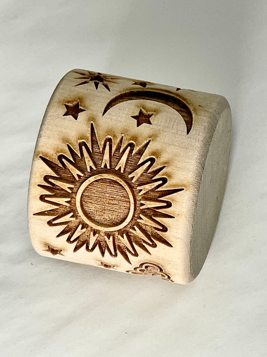 2" Sun, Moon and Stars Textured Rolling Pin
