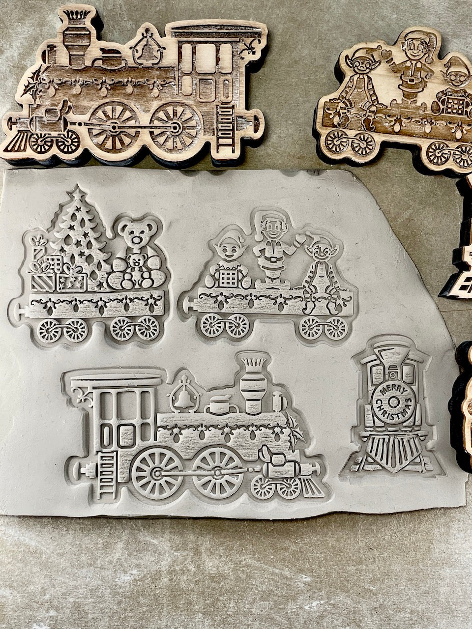Elves on the Train (Holiday Engine)- Stamp