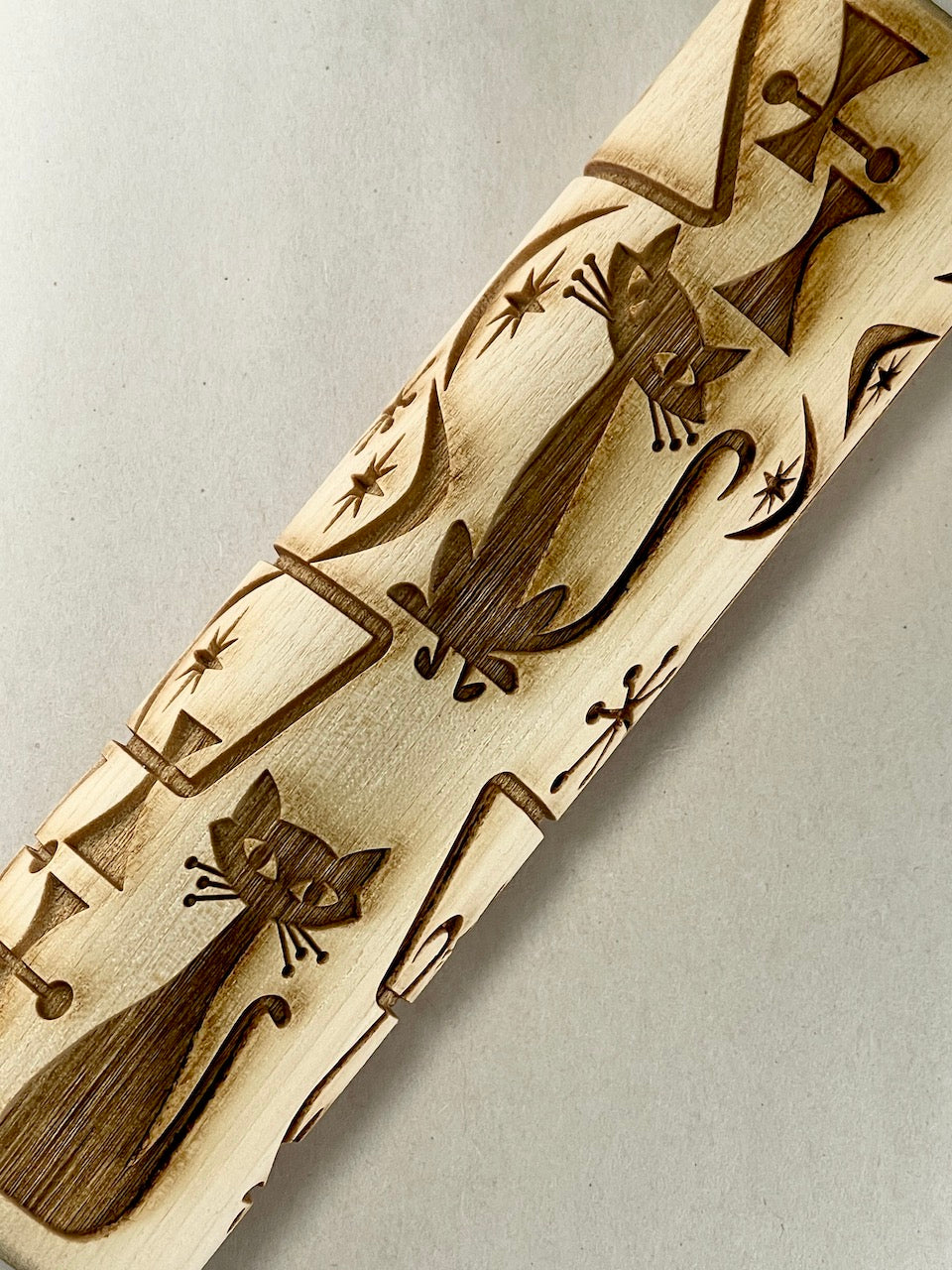 7" Cats, Mid-Century Textured Rolling Pin