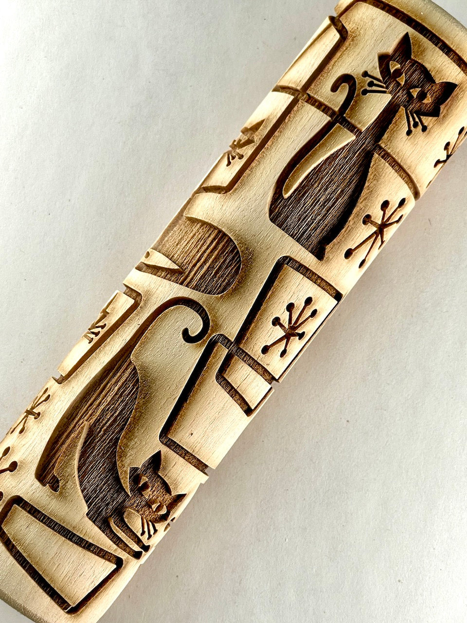 7" Cats, Mid-Century Textured Rolling Pin