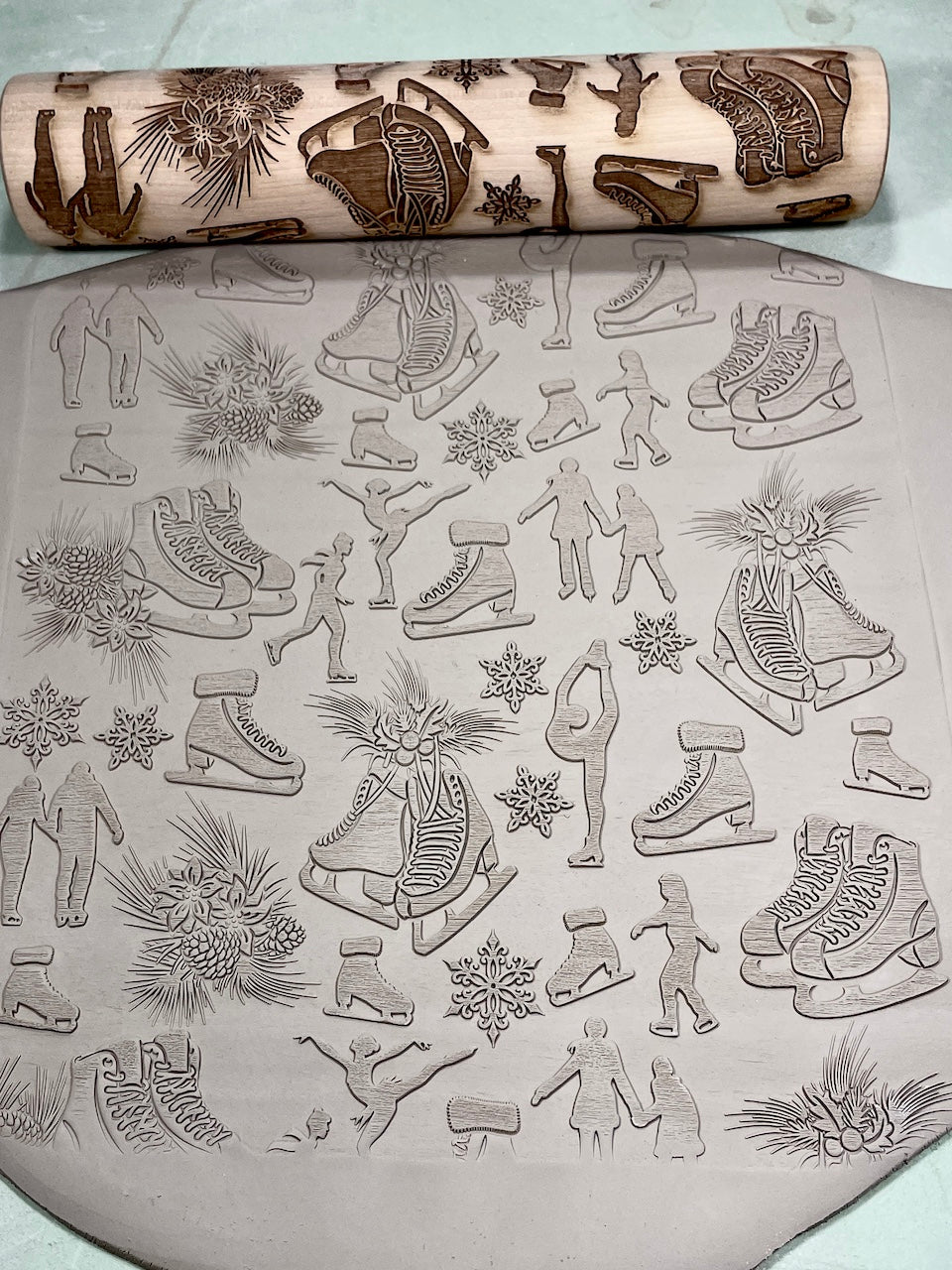 Ice Skates & Ice Skating Textured Rolling Pin
