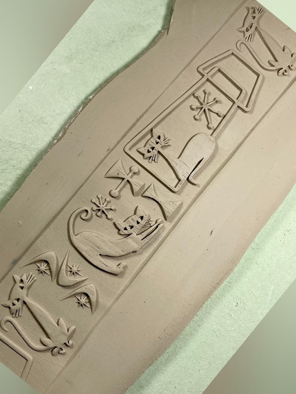 2" Cats, Mid-Century Textured Rolling Pin