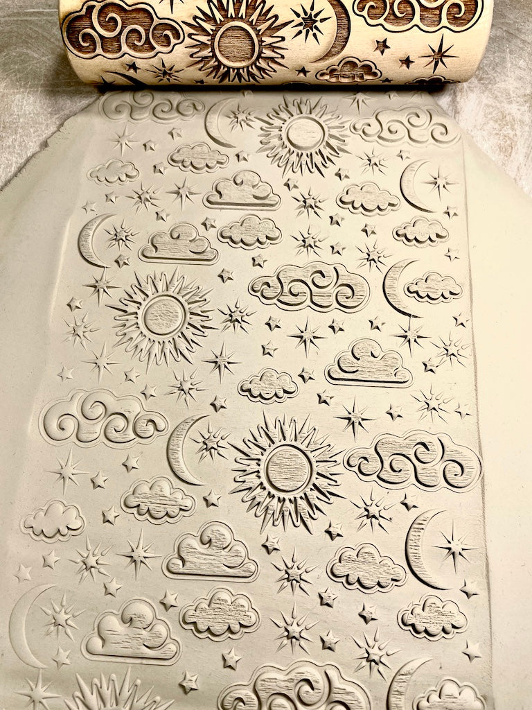 7" Sun, Moon and Stars Textured Rolling Pin