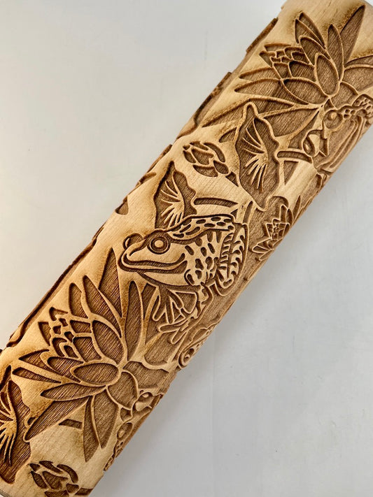 7" Frogs & Lily Pads Textured Rolling Pin