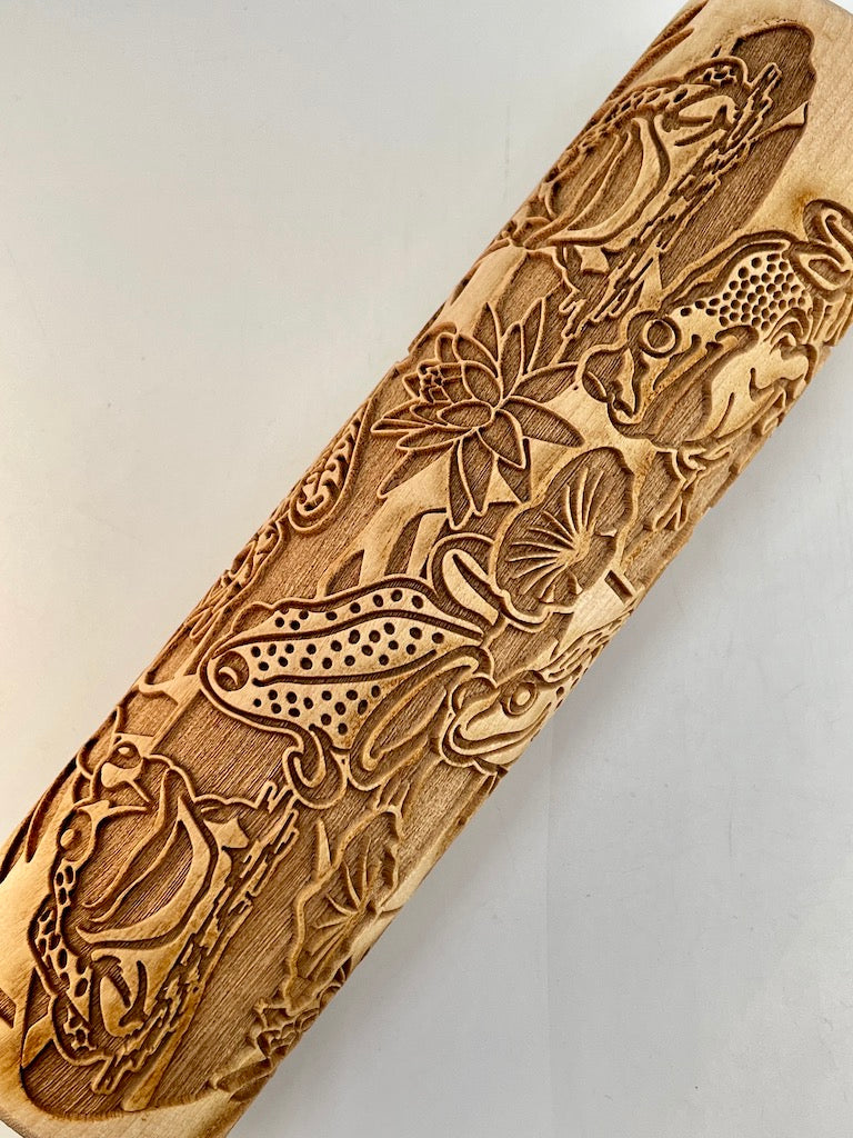 7" Frogs & Lily Pads Textured Rolling Pin