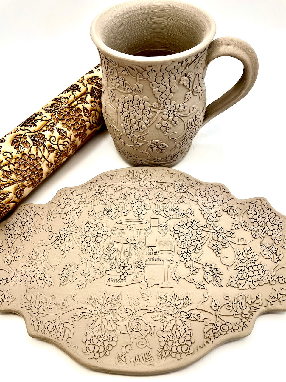 Mug and cheese plate - greenware