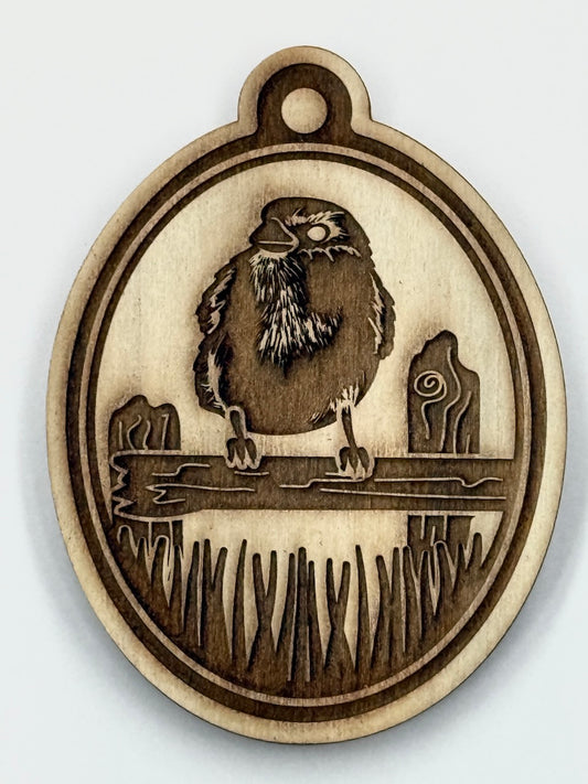 Ornament (Birds on a Fence: Looking Left)- Stamp