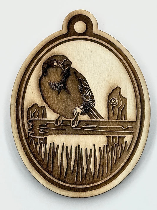 Ornament (Birds on a Fence: Looking Right)- Stamp