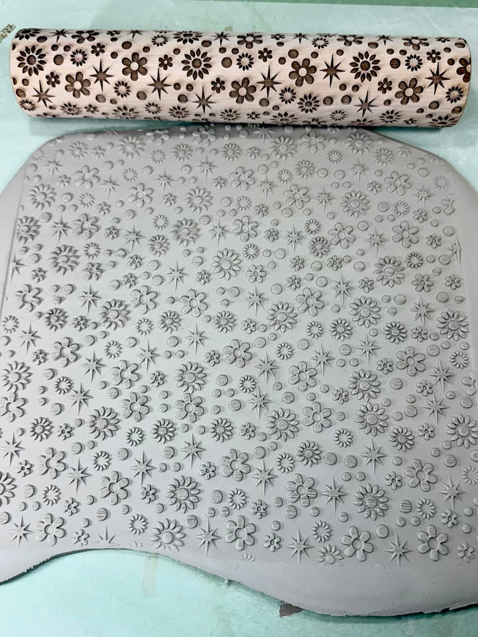 Paisley coordinated (flowers & stars) Textured Rolling Pin