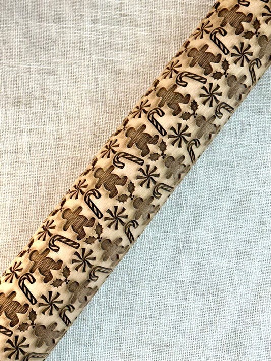 Gingerbread Men & Candy Canes Textured Rolling Pin