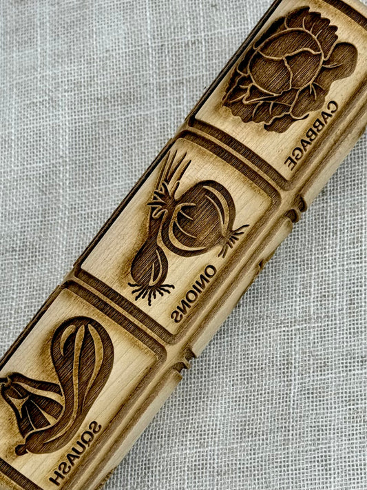 7" Veggies (Labeled) Textured Rolling Pin