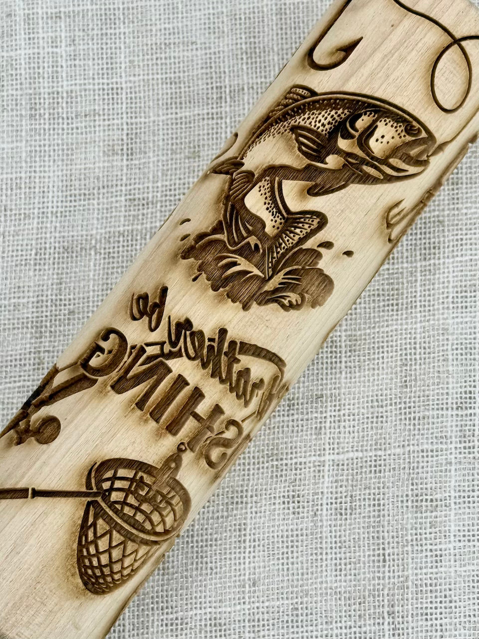 7" I'd Rather Be Fishing Textured Rolling Pin