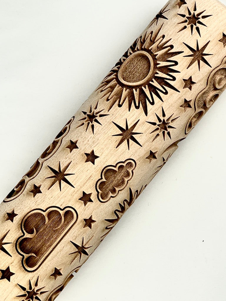 7" Sun, Moon and Stars Textured Rolling Pin