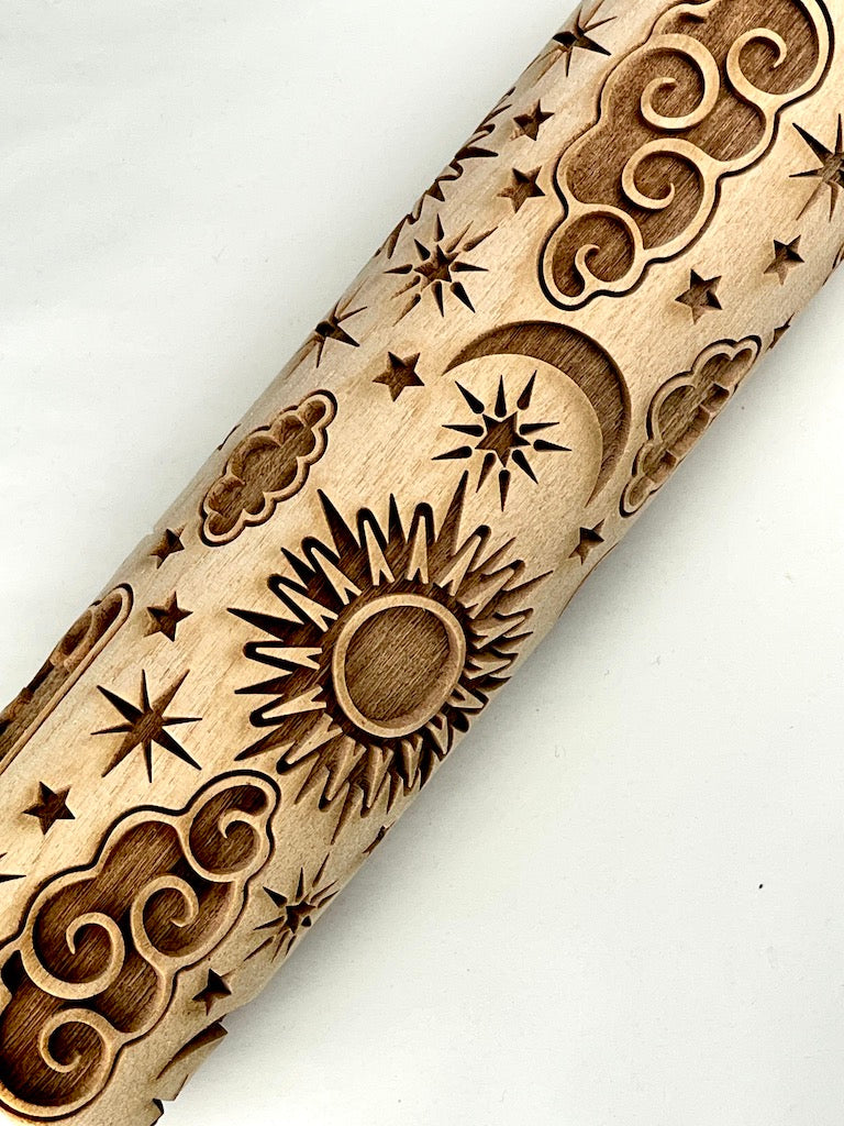 7" Sun, Moon and Stars Textured Rolling Pin