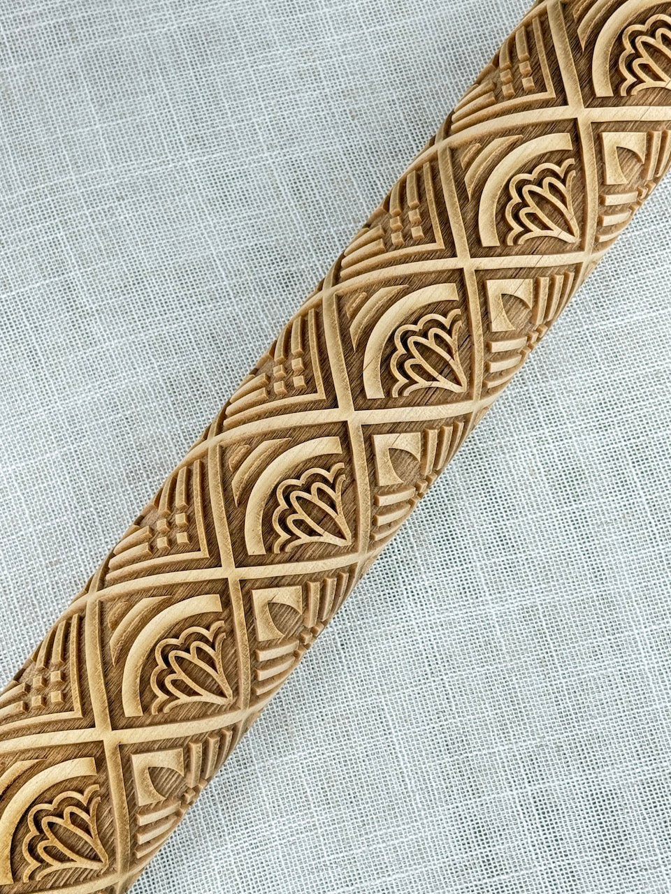 Art Deco (Lotus & Grid) Textured Rolling Pin