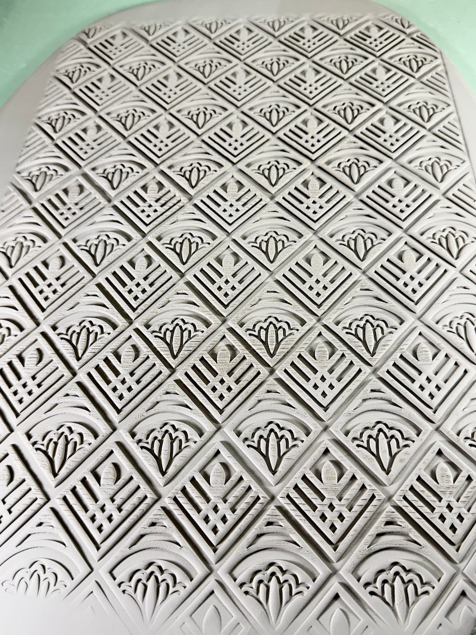 Art Deco (Lotus & Grid) Textured Rolling Pin