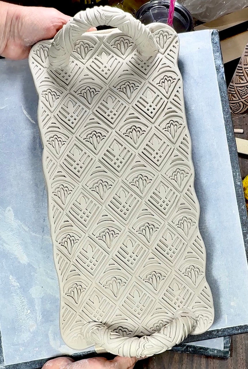Art Deco (Lotus & Grid) Textured Rolling Pin