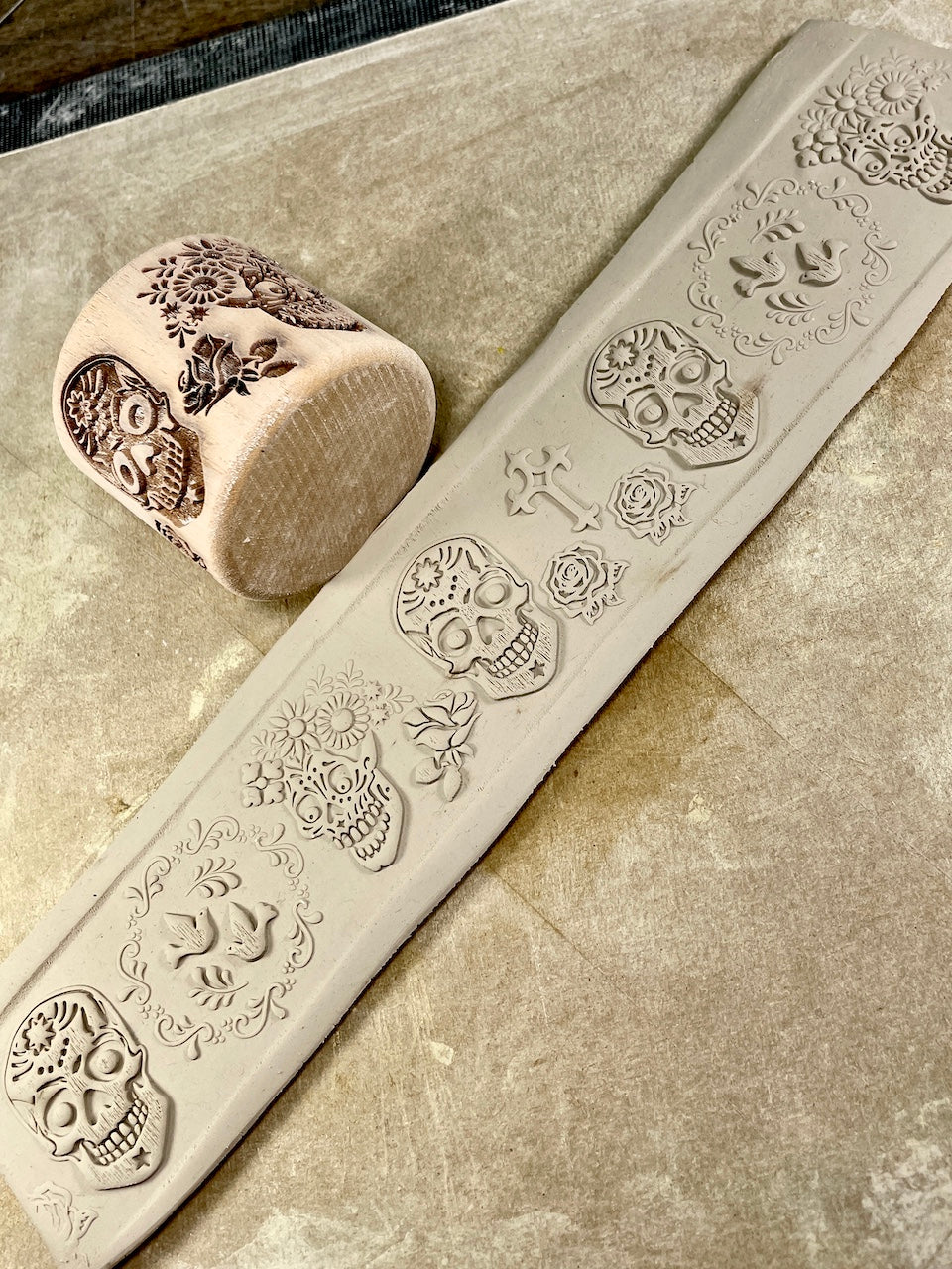 2" Skeleton Wedding Textured Rolling Pin