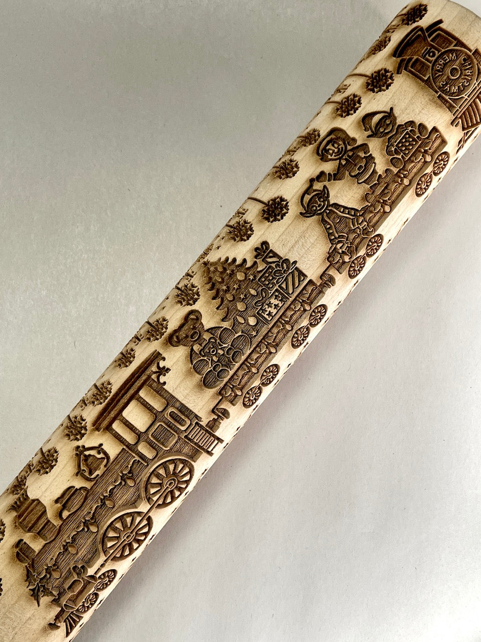 Elves on the Train Textured Rolling Pin