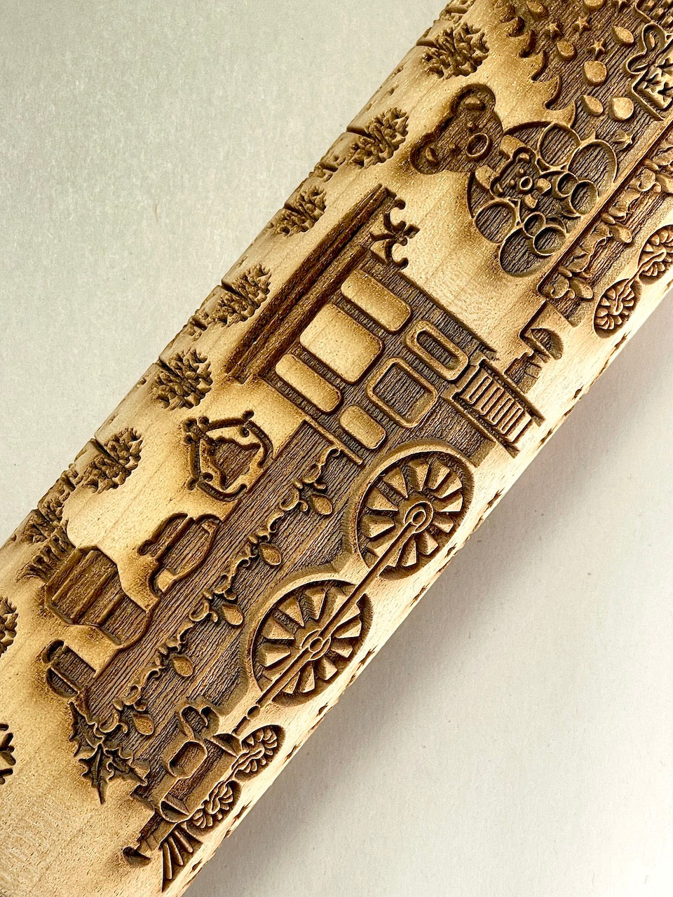 Elves on the Train Textured Rolling Pin