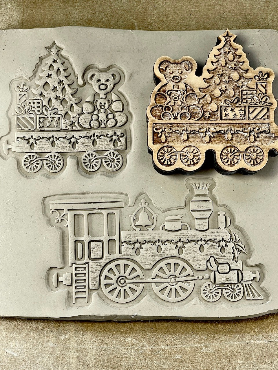 Elves on the Train (Bear & Tree Car)- Stamp