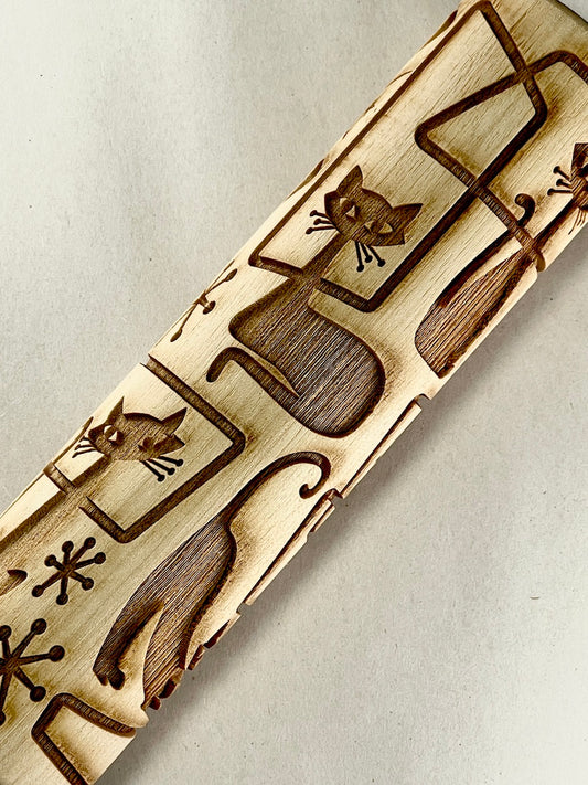 7" Cats, Mid-Century Textured Rolling Pin
