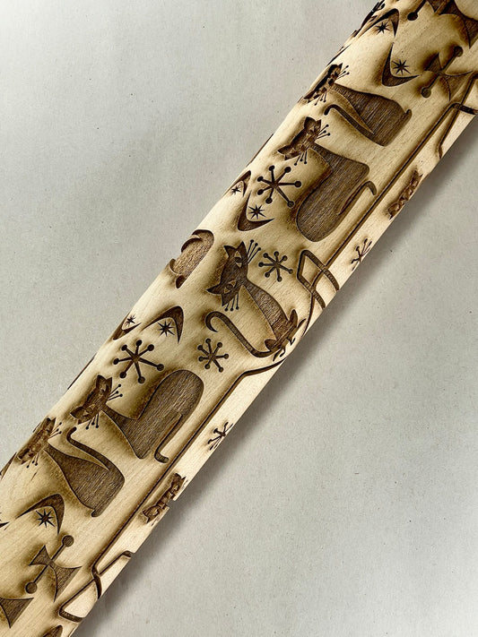 Cats, Mid-Century Textured Rolling Pin