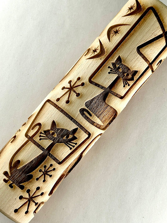 7" Cats, Mid-Century Textured Rolling Pin