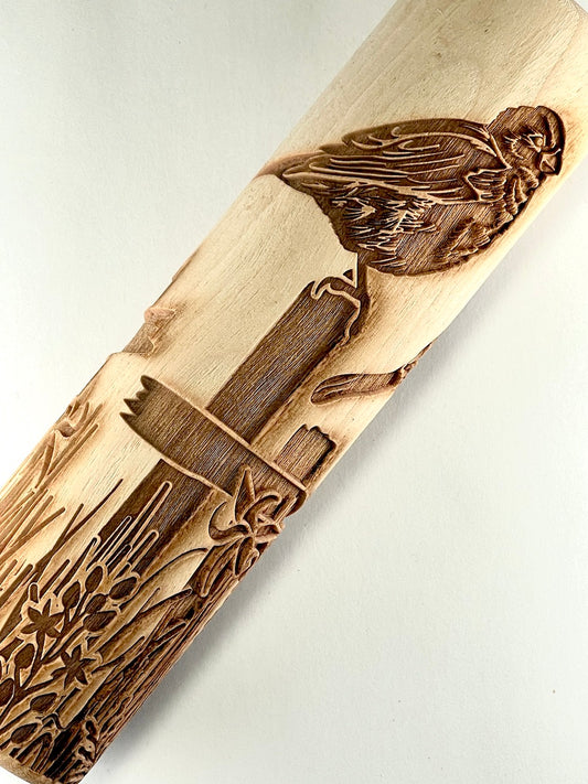 7" Birds on a Fence Textured Rolling Pin