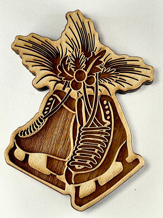 Ice Skates & Ice Skating- Stamp (Double Hanging Skates w/ Pine Boughs)