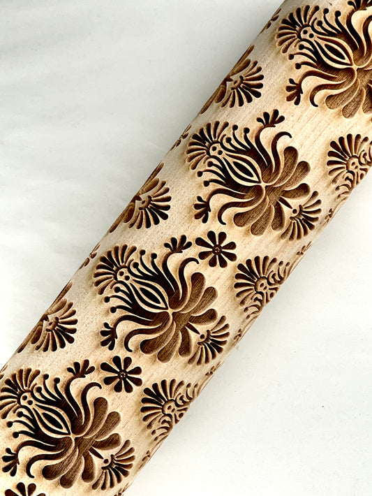 7" Floral Phoenix Textured Rolling Pin