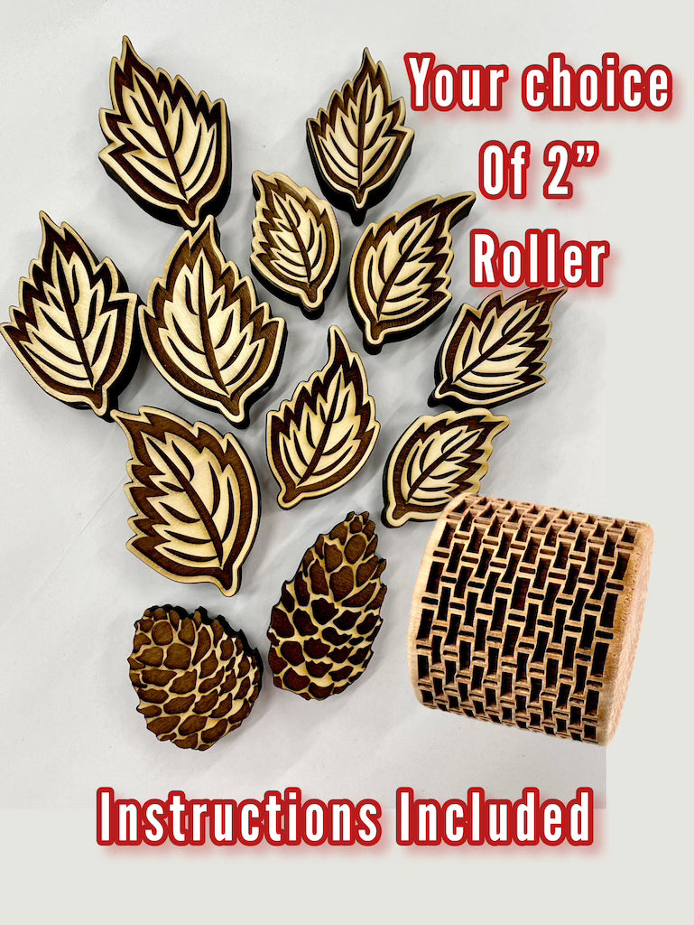 Wreath Making Kit- Large Leaves, Pinecones & 2" Roller- Stamp Bundle