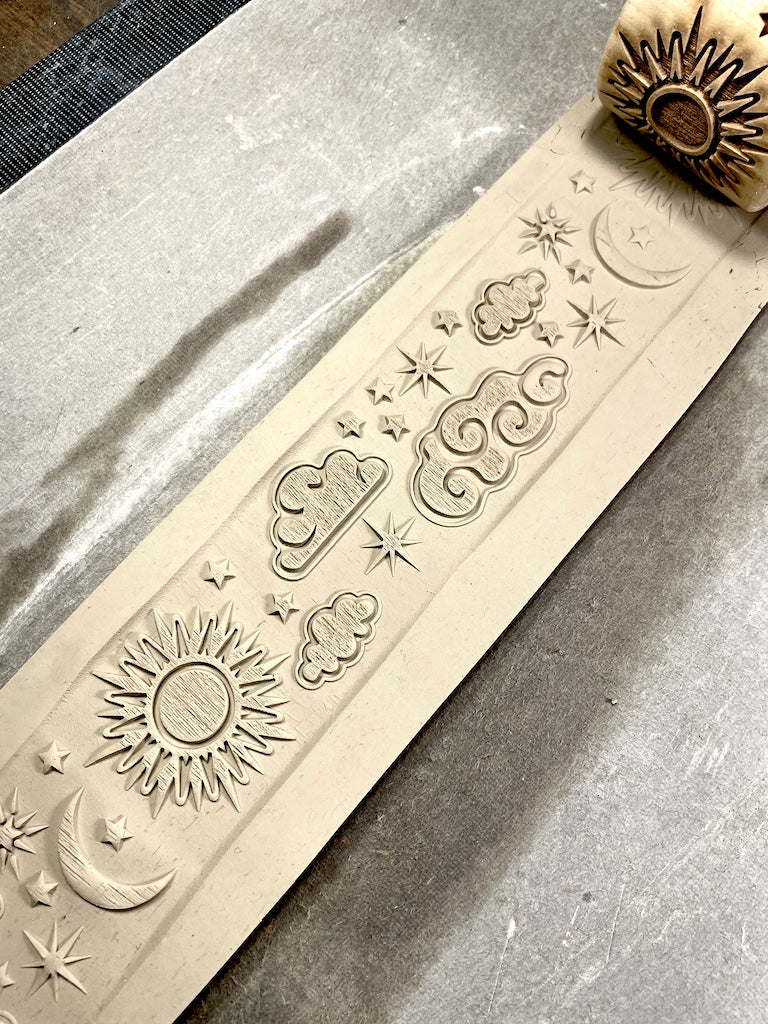 2" Sun, Moon and Stars Textured Rolling Pin
