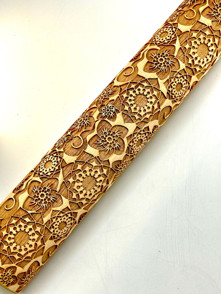 7" Dragon Floral Textured Rolling Pin