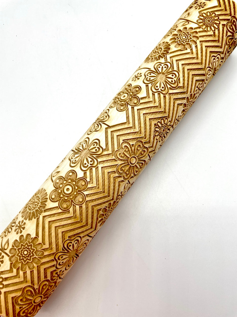 Chevron Mod Floral Textured Rolling Pin