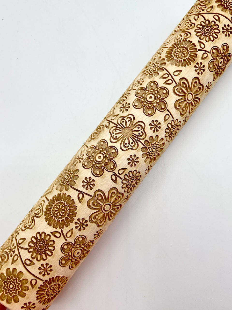 Chevron Mod Floral Textured Rolling Pin