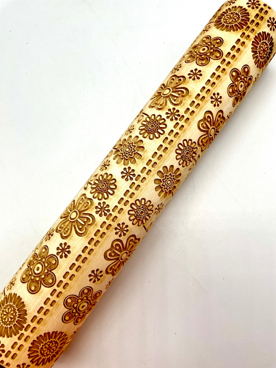 Chevron Mod Floral Textured Rolling Pin