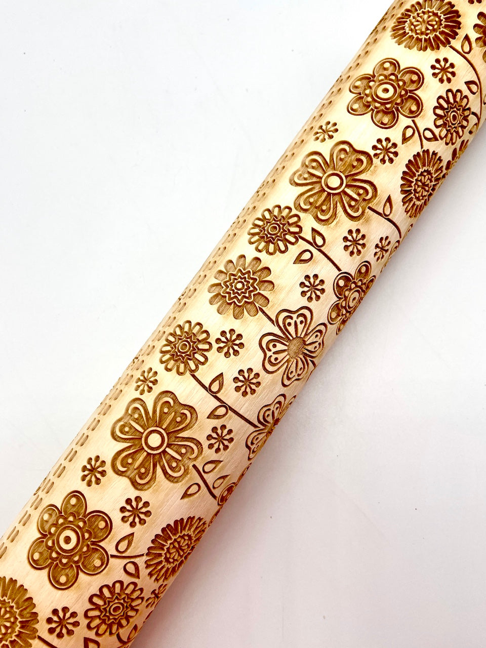 Chevron Mod Floral Textured Rolling Pin