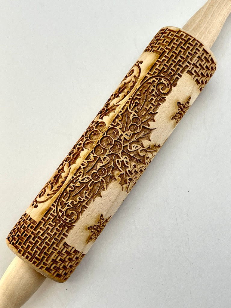 7" Elegant Holiday Textured Rolling Pin