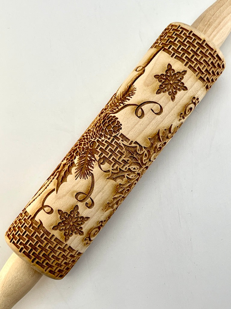 7" Elegant Holiday Textured Rolling Pin