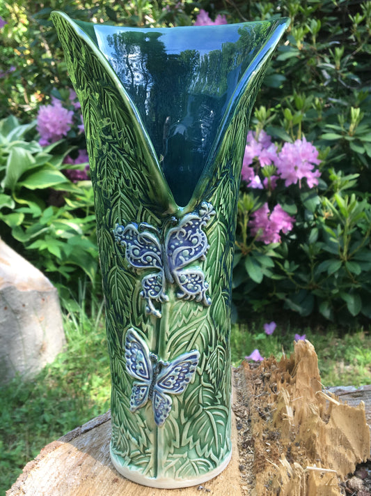 Leaf Pattern on Vase with Butterflies